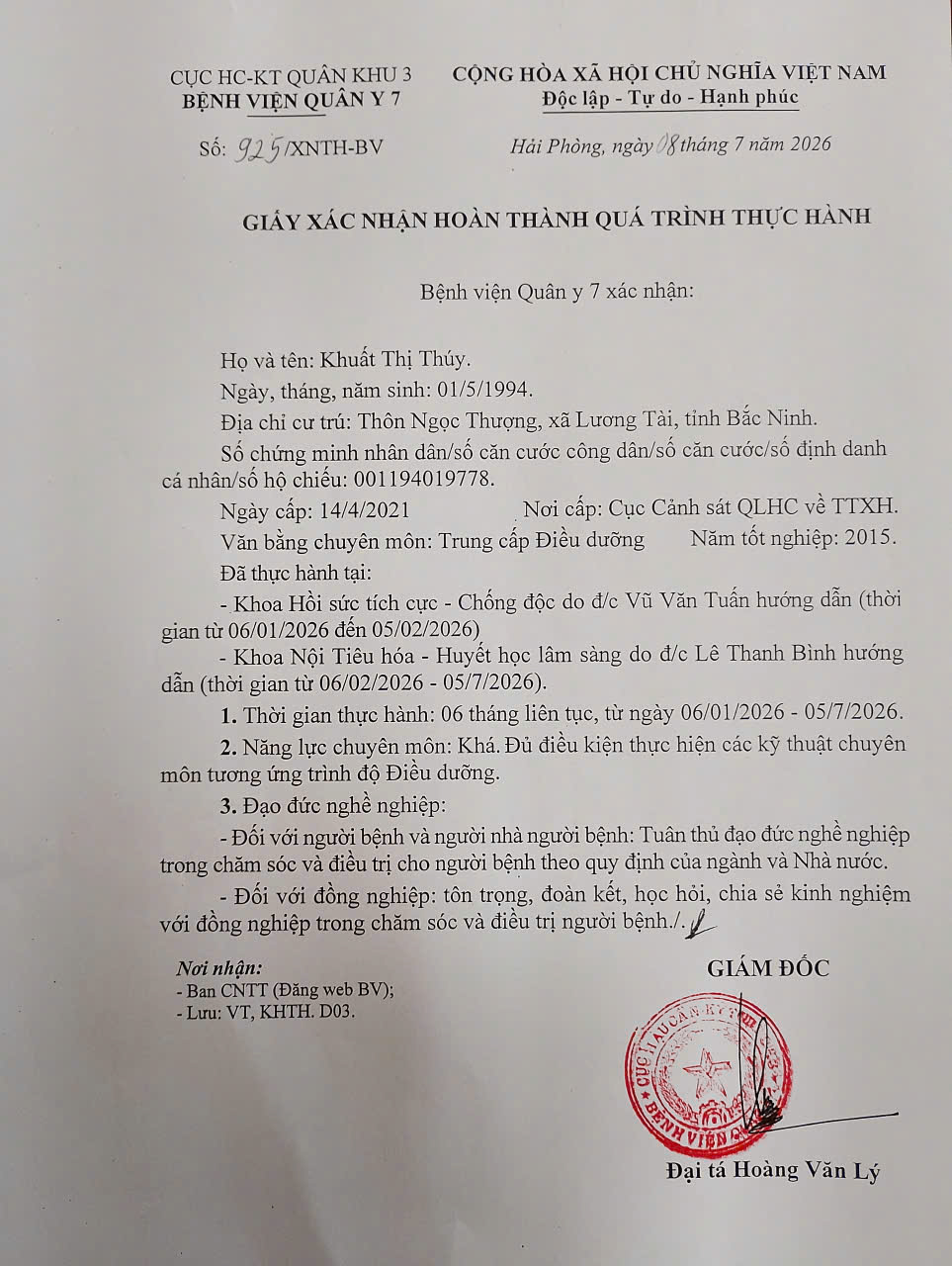 Thông báo xác nhận hoàn thành quá trình thực hành